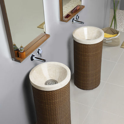 Lavabo autoportante - KOMODO - Dharma Bati Bali ,PT - in marmo / in legno / con specchio regolabile