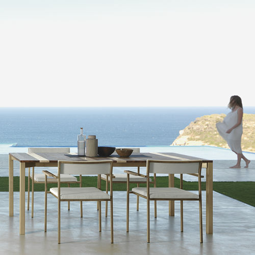 Tavolo da pranzo contemporaneo - CASILDA - TALENTI - in iroko / in marmo / con supporto in acciaio inossidabile