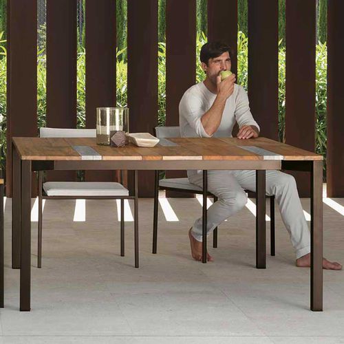 Tavolo da pranzo contemporaneo - CASILDA - TALENTI - in iroko / in marmo / con supporto in acciaio inossidabile