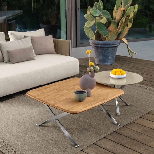 Tavolino basso contemporaneo - GEORGE - TALENTI - in teak / con supporto in acciaio inossidabile / rettangolare