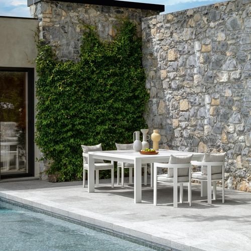 Tavolo da pranzo contemporaneo - ARGO - TALENTI - in gres porcellanato / con supporto in alluminio / rettangolare