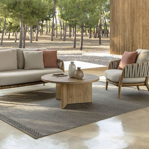 Tavolino basso contemporaneo - VENICE D90 - TALENTI - in teak / in pietra lavica / con supporto in teak