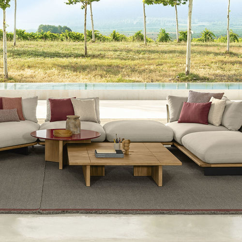 Tavolino basso contemporaneo - VENICE - TALENTI - in teak / in pietra lavica / con supporto in teak