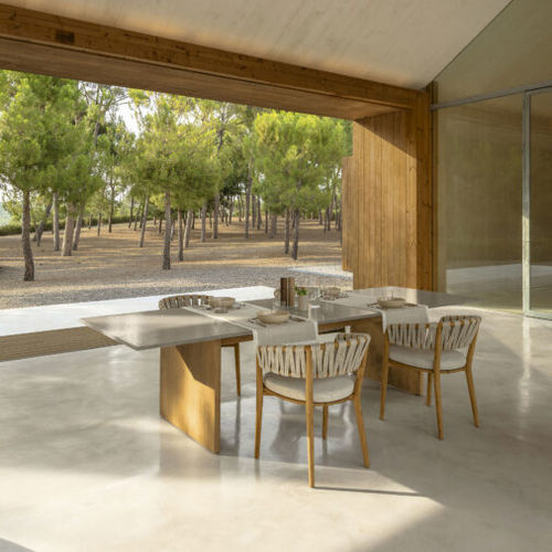 Tavolo da pranzo contemporaneo - VENICE - TALENTI - in teak / in pietra lavica / con supporto in teak