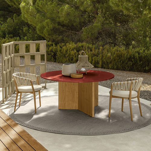 Tavolo da pranzo contemporaneo - VENICE D150 - TALENTI - in pietra lavica / con supporto in teak / rotondo
