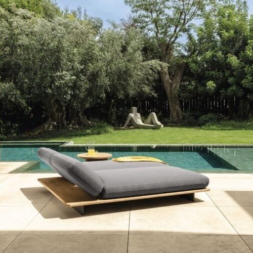 Lettino prendisole contemporaneo - VENICE - TALENTI - in tessuto / in teak / per piscina