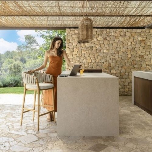 Sedia alta contemporanea - VENICE - TALENTI - da giardino / in tessuto / con supporto in teak