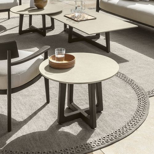 Tavolo d'appoggio contemporaneo - EVER - TALENTI - in gres / in pietra lavica / con supporto in teak