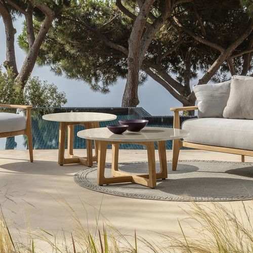 Tavolino basso contemporaneo - EVER - TALENTI - in gres / in pietra lavica / con supporto in teak
