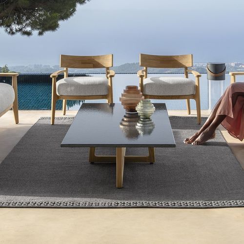 Tavolino basso contemporaneo - EVER - TALENTI - in gres / in pietra lavica / con supporto in teak