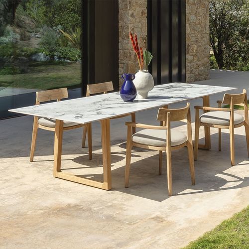 Tavolo da pranzo contemporaneo - EVER - TALENTI - in gres / in pietra lavica / con supporto in teak