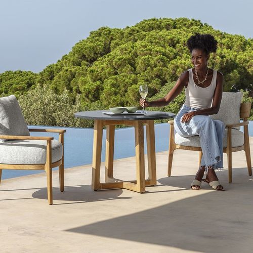 Tavolo da pranzo contemporaneo - EVER - TALENTI - in gres / in pietra lavica / con supporto in teak