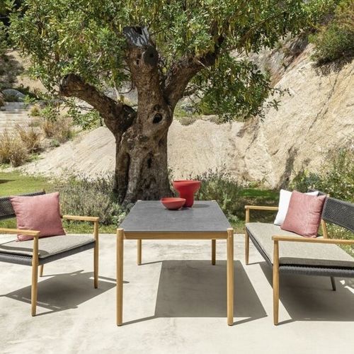 Tavolo da pranzo contemporaneo - DOLCEVITA  - TALENTI - in gres / con supporto in teak / rettangolare
