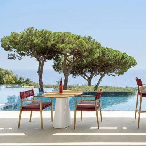 Tavolo da bistrot contemporaneo - DOLCEVITA  - TALENTI - in teak / con supporto in alluminio / rotondo