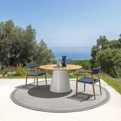 Tavolo da pranzo contemporaneo - DOLCEVITA  - TALENTI - in teak / con supporto in alluminio / rotondo