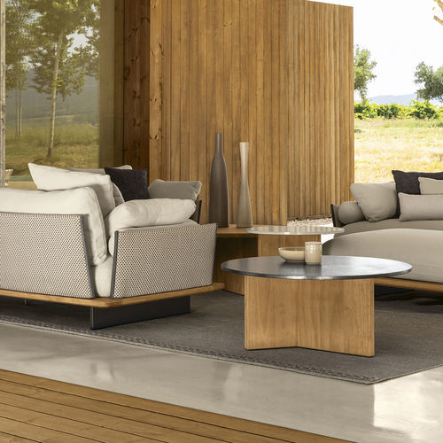 Tavolo d'appoggio contemporaneo - VENICE - TALENTI - in teak / in pietra lavica / con supporto in teak