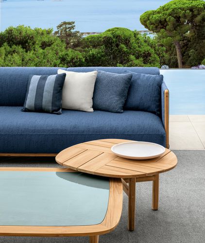 Tavolino basso contemporaneo - JUN - TALENTI - in teak / con supporto in legno / rotondo