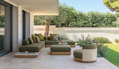 Pouf contemporaneo - ITACA - TALENTI - in teak / in tessuto / in palissandro