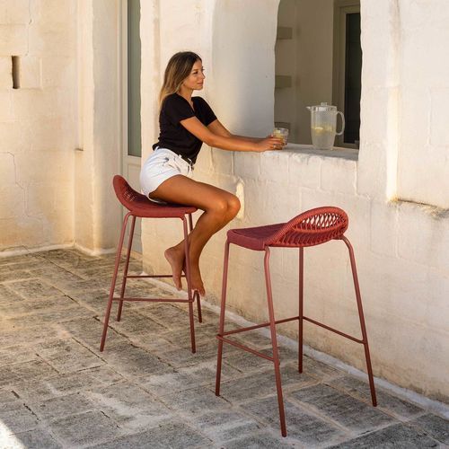 Sgabello da bar in stile marittimo - PANAMA - TALENTI - in corda / con supporto in alluminio / con 4 gambe