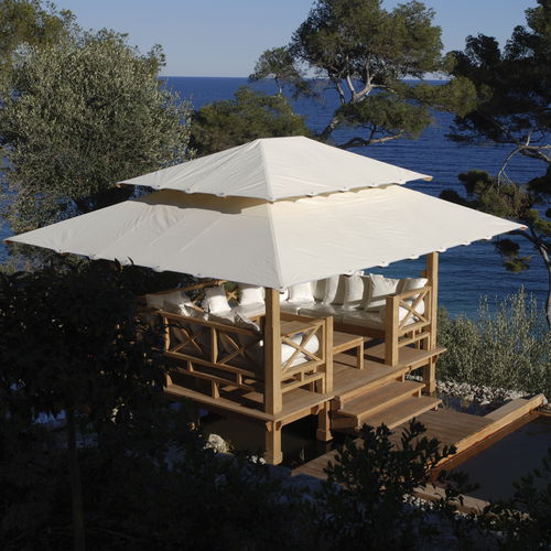 Gazebo in teak - SUNRISE - HONEYMOON - tetto in tela / con struttura in legno