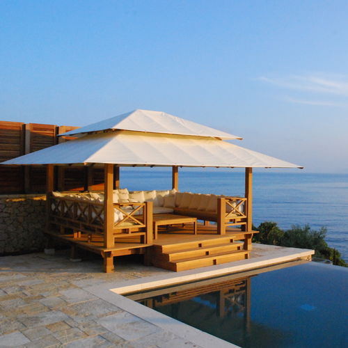 Gazebo in teak - SUNSET - HONEYMOON - tetto in tela / con struttura in legno