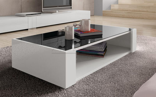Tavolino basso contemporaneo - NAGARE: MC04D - A. Brito - in legno laccato / in vetro / rettangolare
