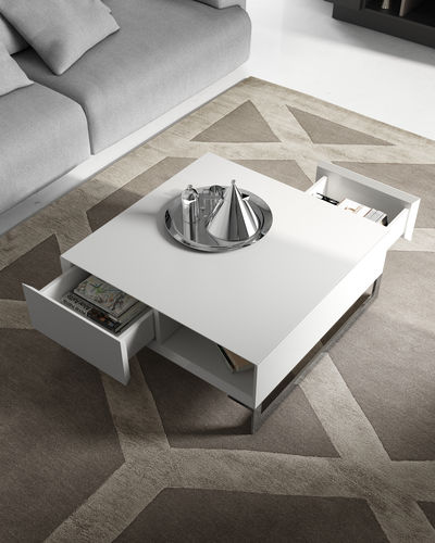 Tavolino basso contemporaneo - GINZA + : MC02 - A. Brito - in legno laccato / quadrato / con contenitore