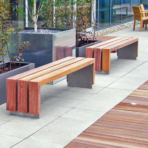 Panca per spazi pubblici contemporanea - BLOC - Factory Street Furniture - in legno / in acciaio inossidabile / con schienale