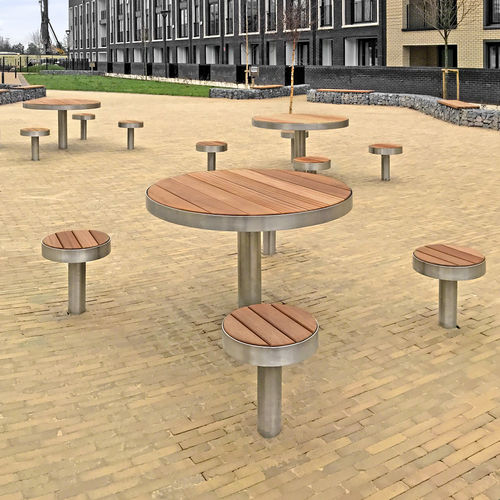 Tavolo contemporaneo - TREE - Factory Street Furniture - in acciaio inossidabile / con supporto in acciaio inossidabile / rotondo