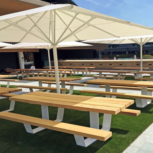 Tavolo da picnic contemporaneo - PIK  - Factory Street Furniture - in legno / con supporto in acciaio galvanizzato / con supporto in acciaio termolaccato