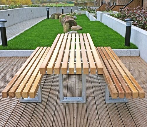 Tavolo da picnic contemporaneo - TORD - Factory Street Furniture - in legno / con supporto in acciaio inossidabile / rettangolare