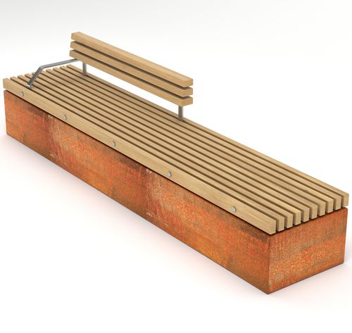 Panca per spazi pubblici contemporanea - SOCA BOX BASE - Factory Street Furniture - in legno / in acciaio con rivestimento a polvere / con schienale