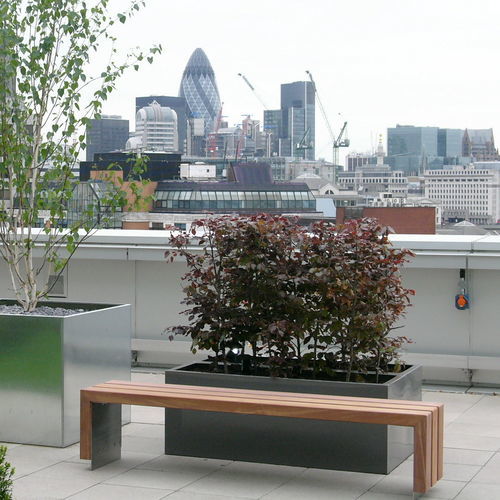 Panca per spazi pubblici contemporanea - Bloc - Factory Street Furniture - in legno / in acciaio inossidabile / con schienale