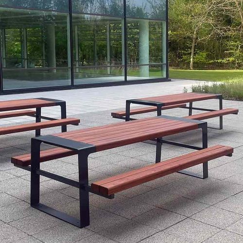 Tavolo da picnic contemporaneo - MURTON - Factory Street Furniture - in legno / con supporto in acciaio galvanizzato / con supporto in acciaio inossidabile