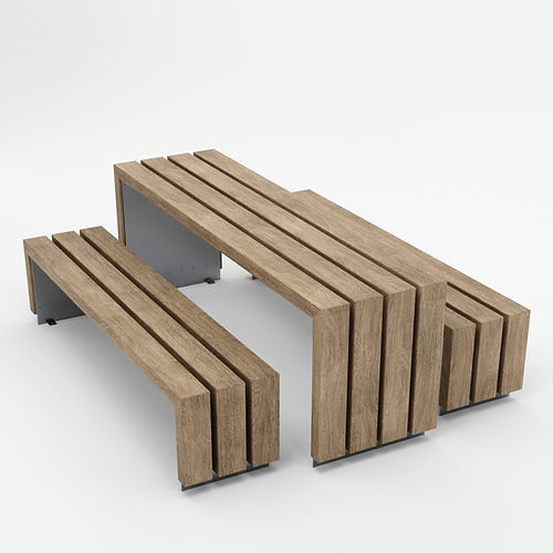 Tavolo contemporaneo - BLOC - Factory Street Furniture - in legno / con supporto in acciaio inossidabile / rettangolare
