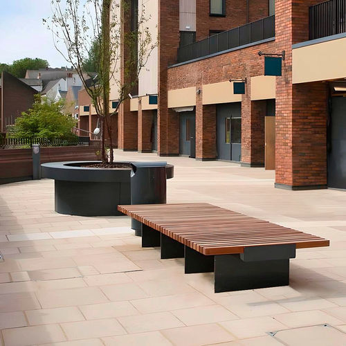 Panca per spazi pubblici contemporanea - RIBBON TWIST - Factory Street Furniture - in legno / in acciaio galvanizzato / senza schienale