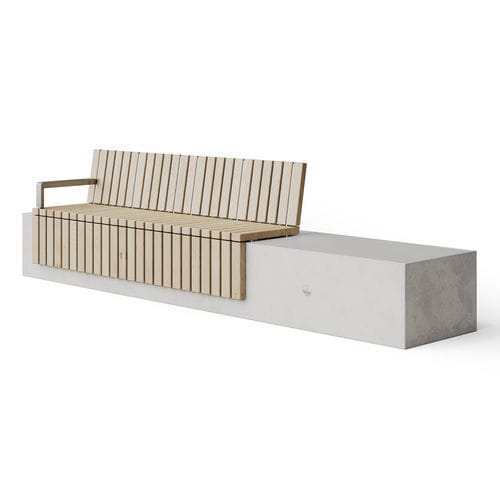 Panca per spazi pubblici contemporanea - SOCA X-ways Slat Downstand Seat - Factory Street Furniture - in legno / in calcestruzzo / in metallo