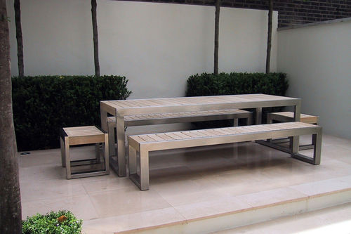 Tavolo da pranzo contemporaneo - SKOP - Factory Street Furniture - in legno / in acciaio inossidabile / rettangolare