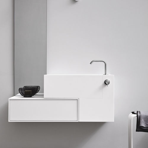 Lavabo sospeso - Rexa Design - in Corian® / con cassetti integrati / a forma di L