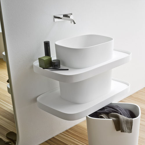 Lavabo totem - Rexa Design - in Corian® / con scaffale integrato / senza foro