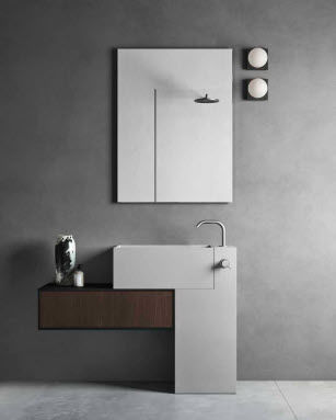 Lavabo autoportante - Rexa Design - in Corian® / con cassetti integrati / a forma di L