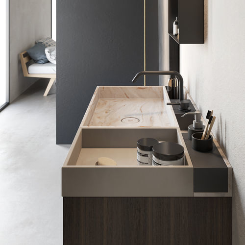 Lavabo da appoggio - Rexa Design - in Corian® / con piano integrato / con scaffale integrato