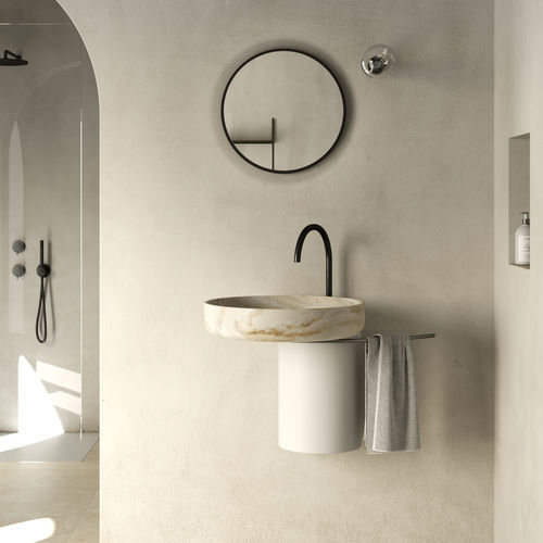Lavabo sospeso - Rexa Design - in marmo / in Corian® / con portasalviette integrato
