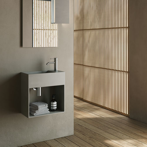 Lavandino sospeso - Rexa Design - rettangolare / in Corian® / con portasalviette integrato