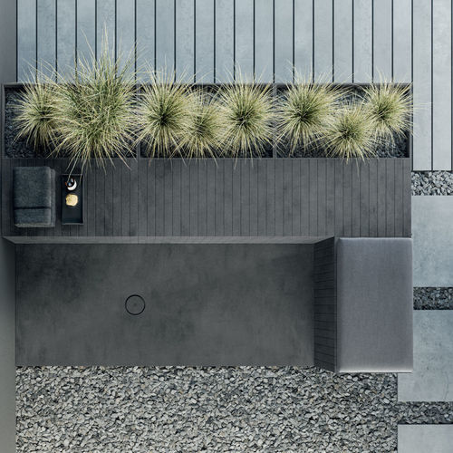 Divanetto imbottito contemporaneo - Rexa Design - in tessuto / con base in Corian® / in Corian®