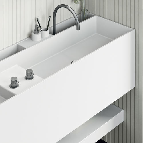 Lavabo sospeso - Plan - Rexa Design - in Corian® / con piano integrato / su misura