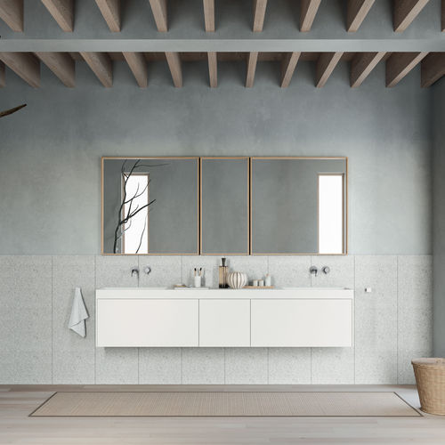 Mobile lavabo sospeso - Rexa Design - in Corian® / contemporaneo / con armadietto integrato