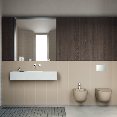 Bagno contemporaneo - VISION EVOKE - Rexa Design - in ceramica / in rovere / in Corian®