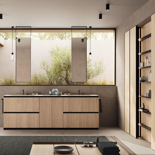 Mobile lavabo doppio - MOODE - Rexa Design - sospeso / in rovere / in Corian®