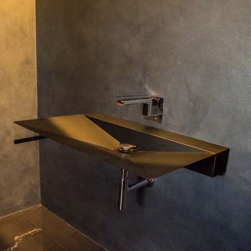 Lavabo sospeso - MINIMAL 80 - Componendo - in acciaio / con portasalviette integrato / rettangolare